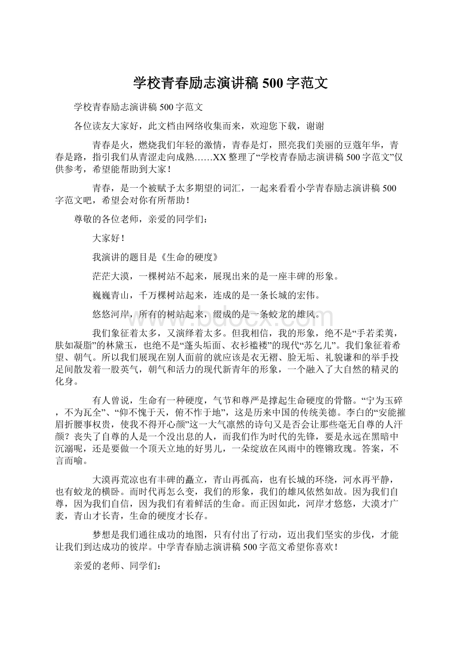 学校青春励志演讲稿500字范文.docx