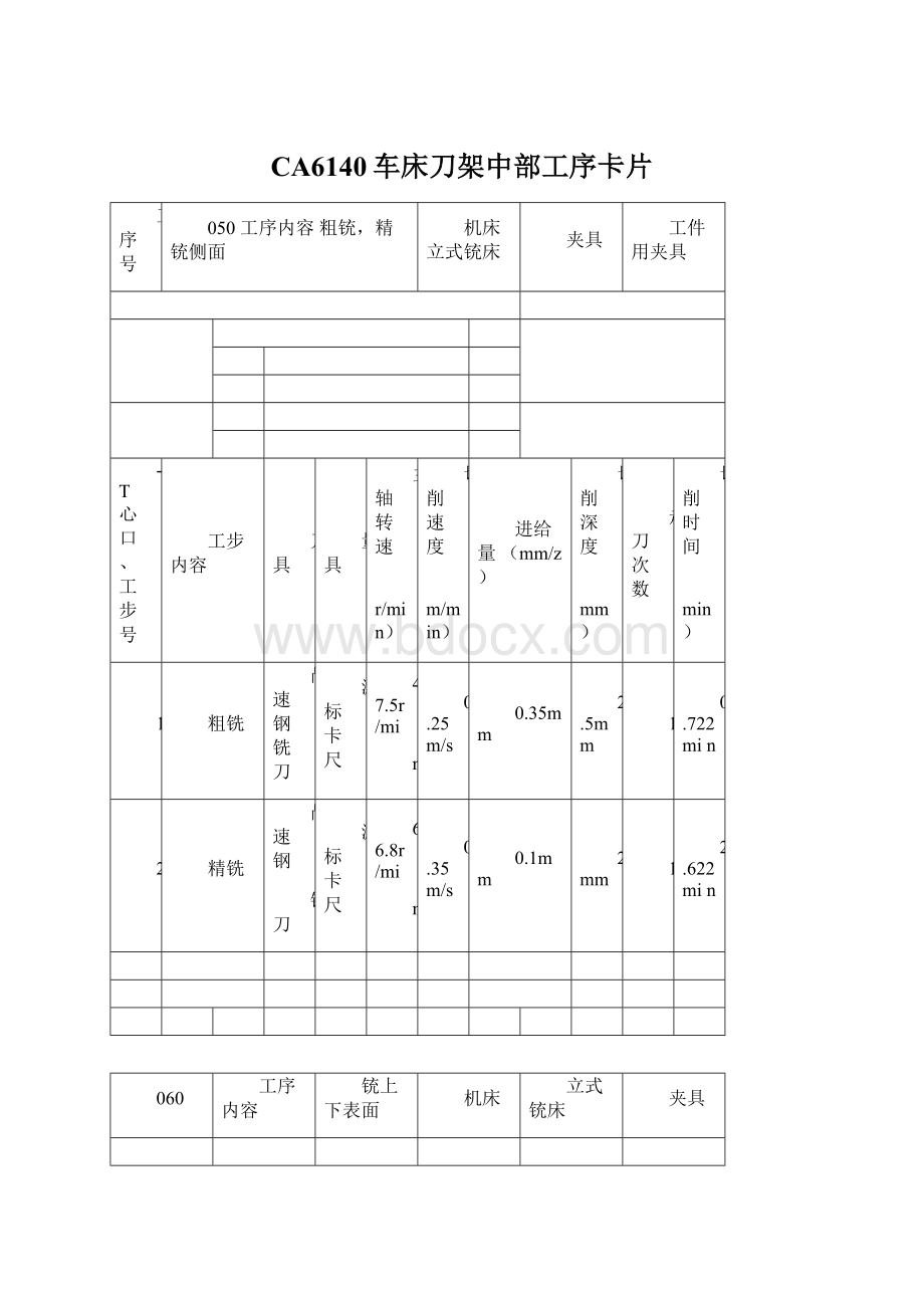 CA6140车床刀架中部工序卡片.docx_第1页