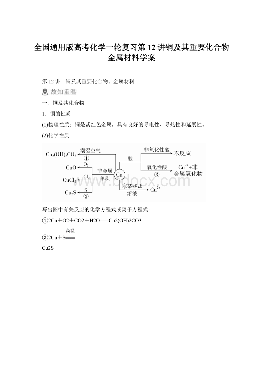 全国通用版高考化学一轮复习第12讲铜及其重要化合物金属材料学案.docx_第1页