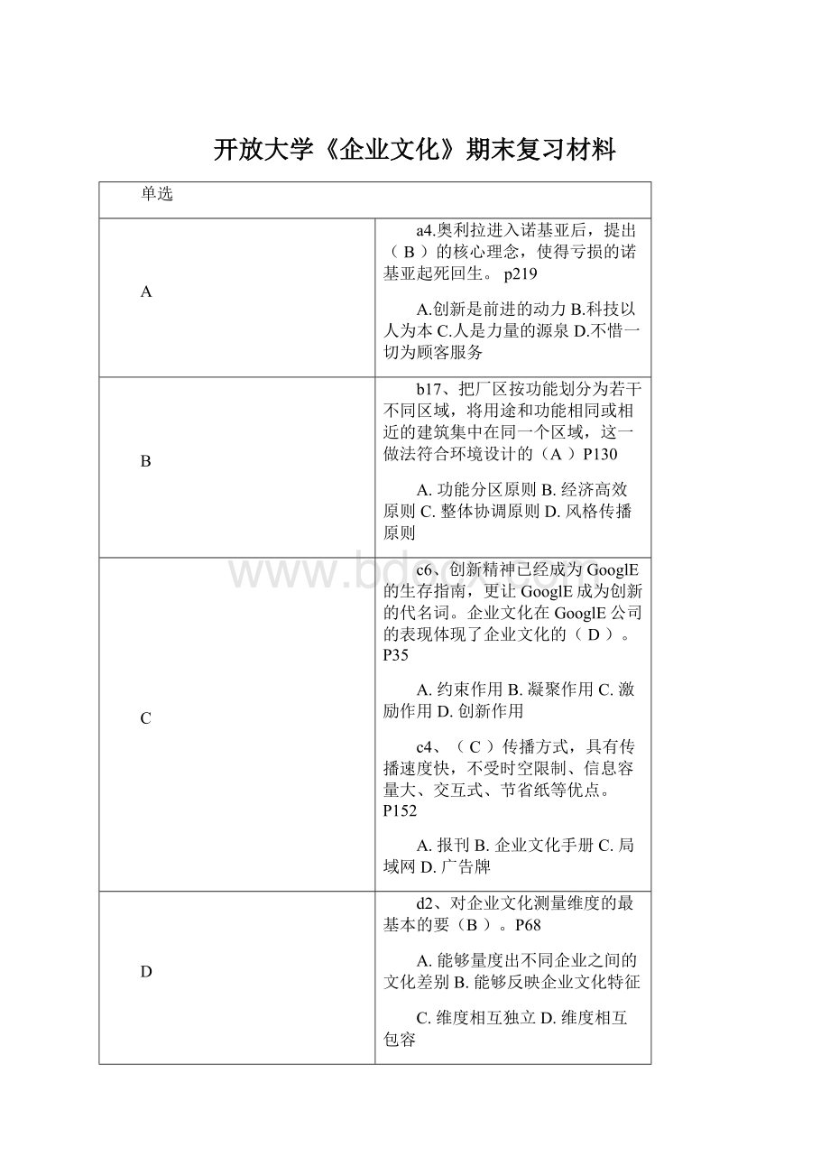 开放大学《企业文化》期末复习材料.docx