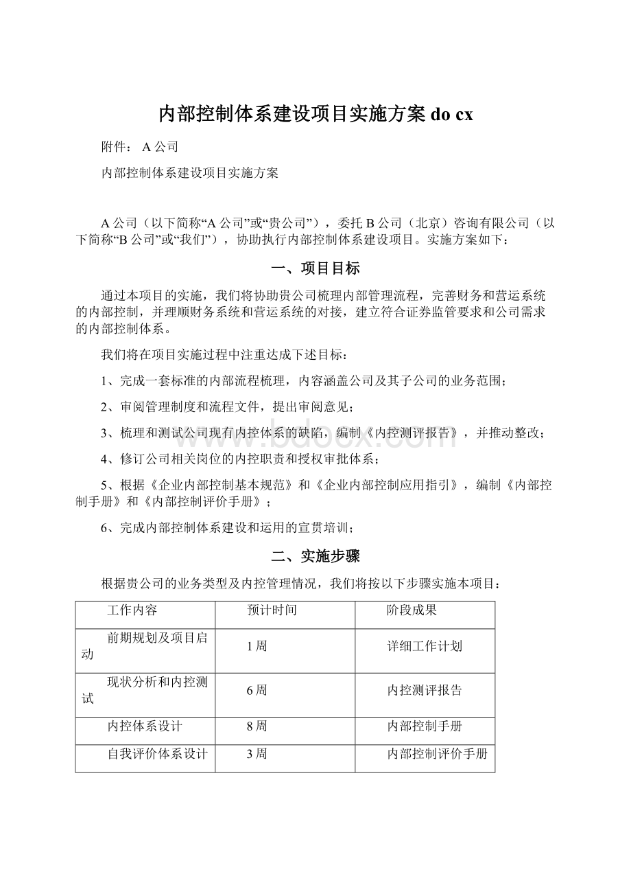 内部控制体系建设项目实施方案do cx.docx