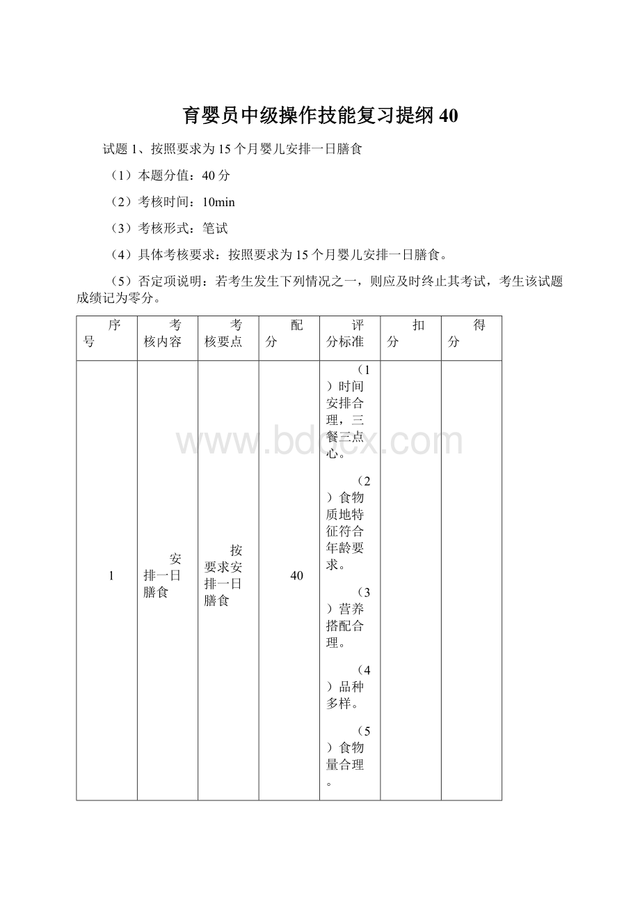 育婴员中级操作技能复习提纲40.docx_第1页