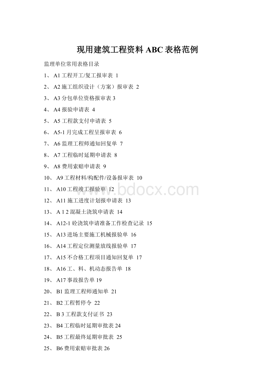 现用建筑工程资料ABC表格范例.docx_第1页