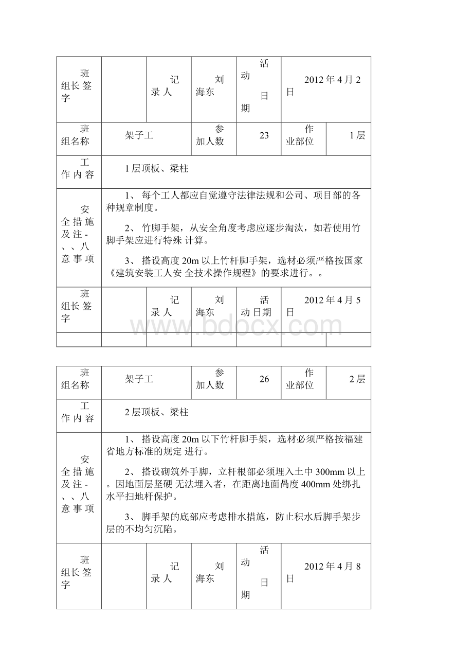 架子班组班前安全活动记录.docx_第3页