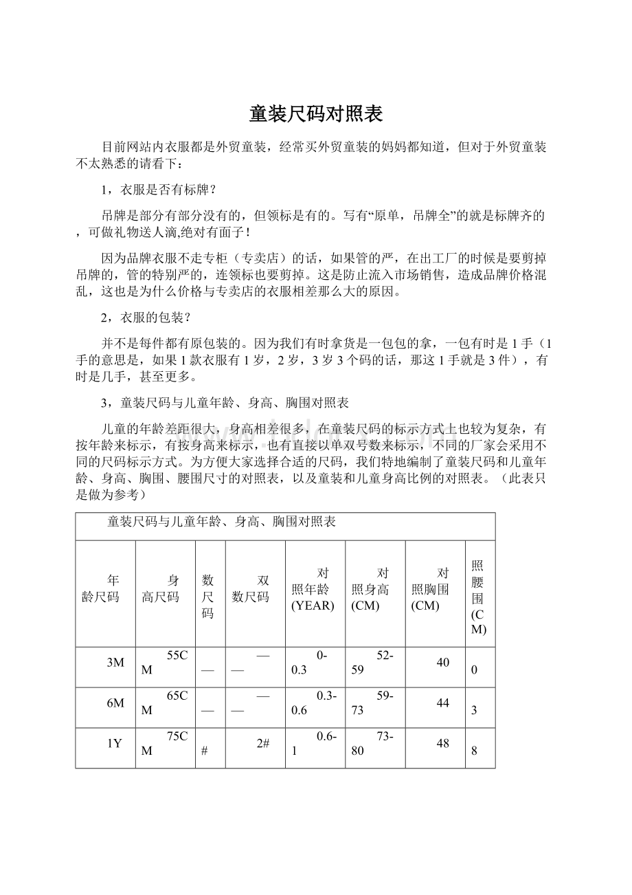 童装尺码对照表.docx