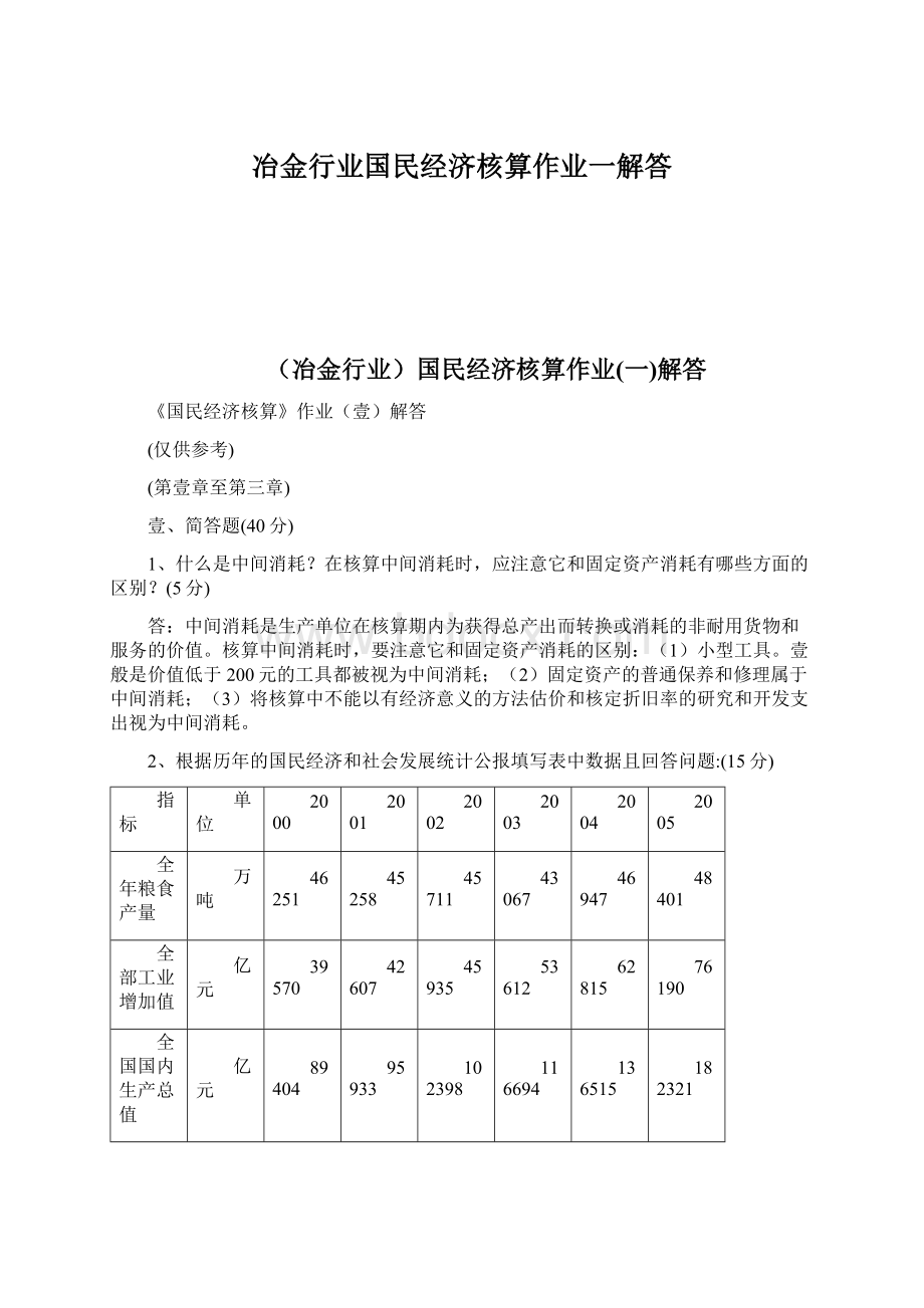 冶金行业国民经济核算作业一解答.docx_第1页