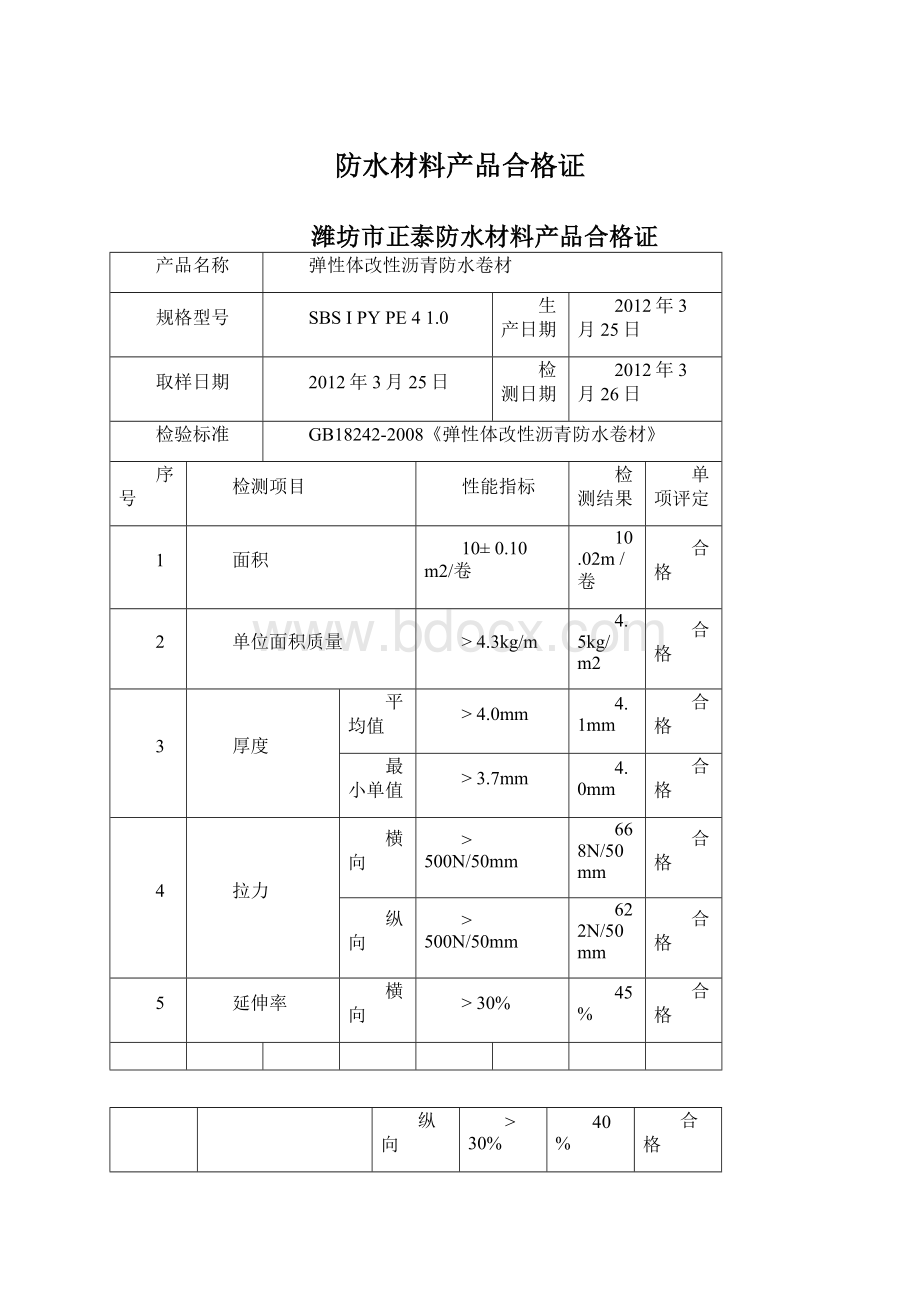 防水材料产品合格证.docx