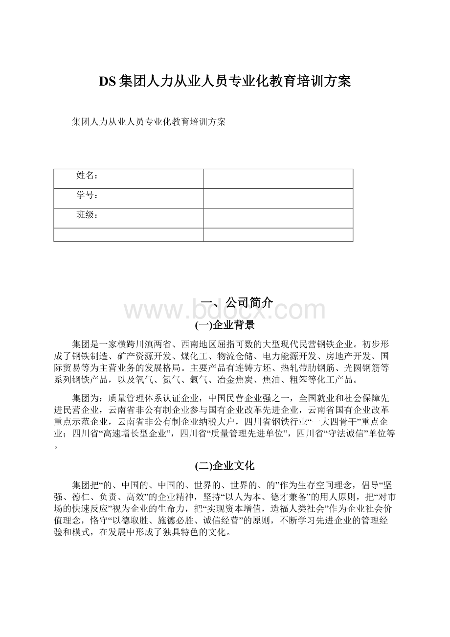 DS集团人力从业人员专业化教育培训方案.docx