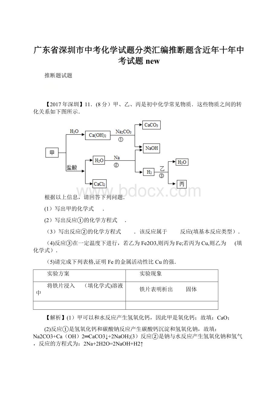 广东省深圳市中考化学试题分类汇编推断题含近年十年中考试题new.docx_第1页