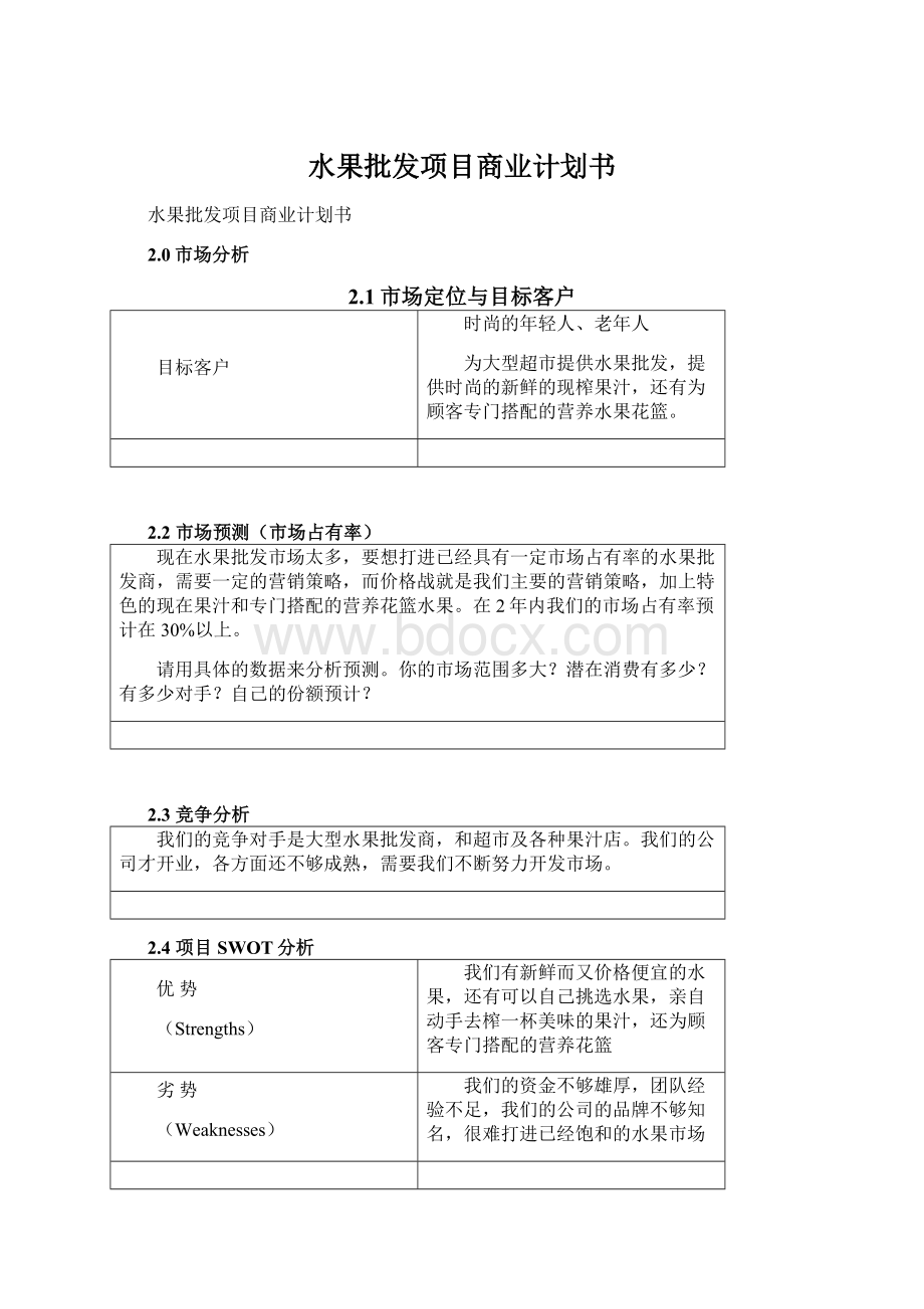 水果批发项目商业计划书.docx_第1页