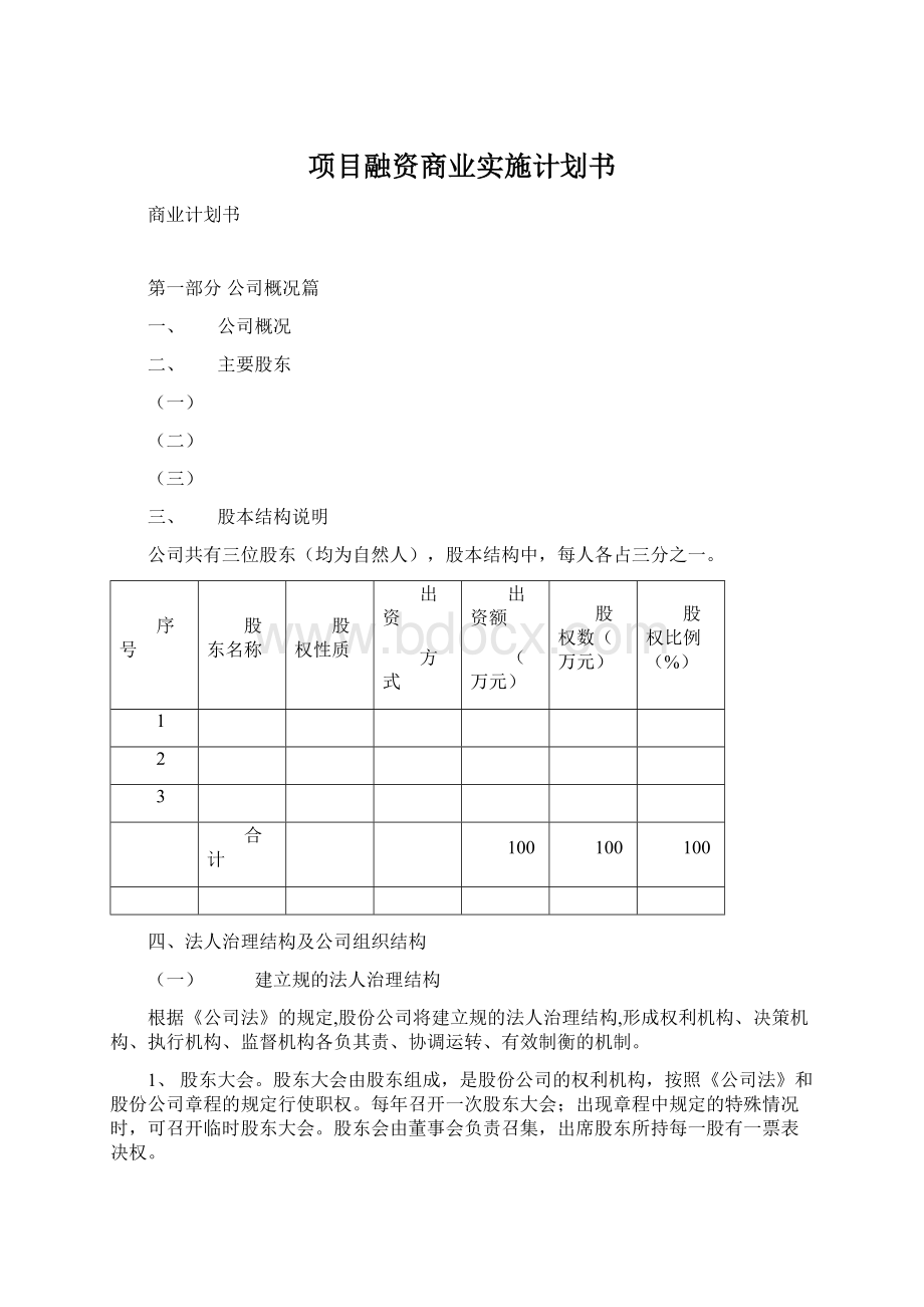 项目融资商业实施计划书.docx