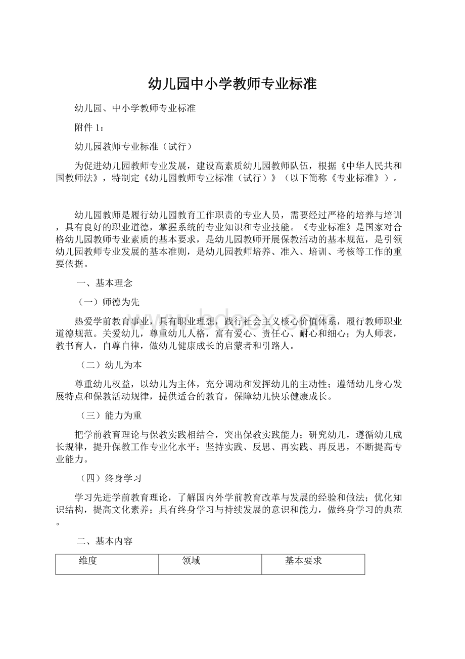 幼儿园中小学教师专业标准.docx