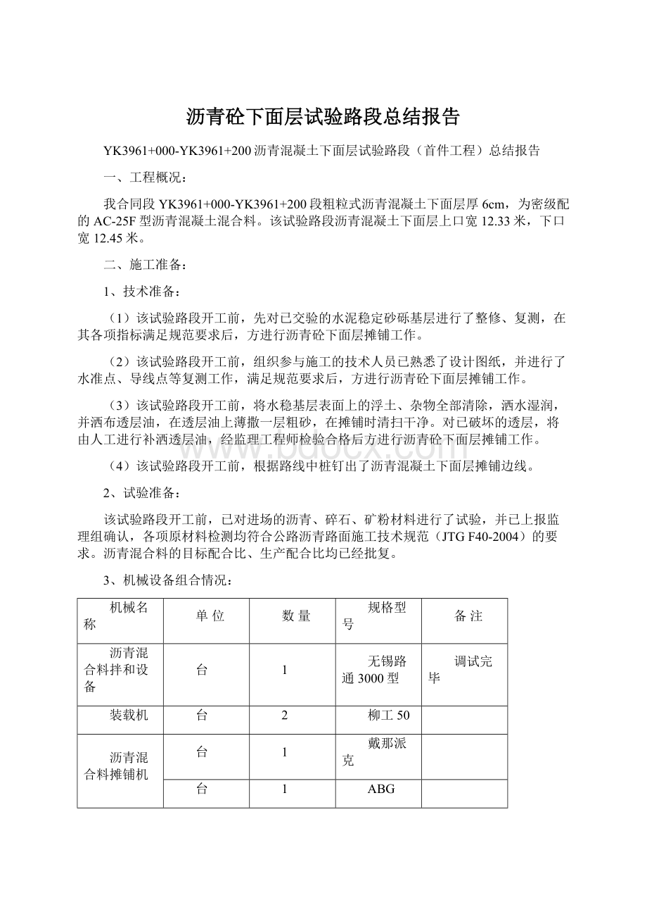 沥青砼下面层试验路段总结报告.docx_第1页