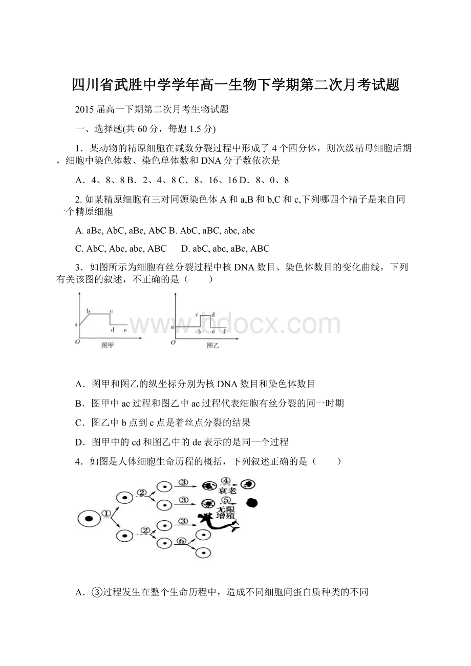 四川省武胜中学学年高一生物下学期第二次月考试题.docx