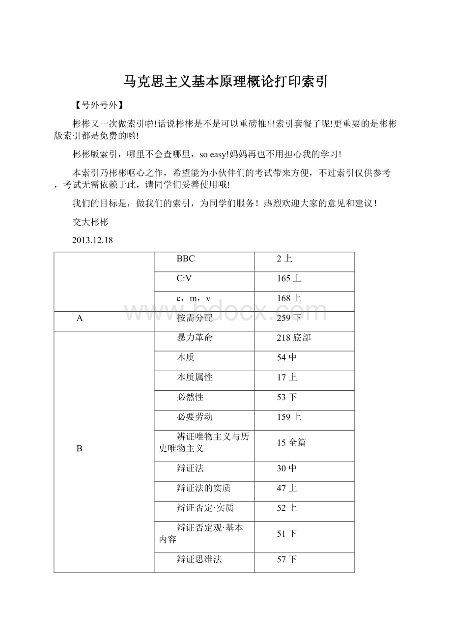 马克思主义基本原理概论打印索引.docx