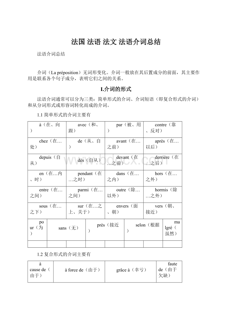 法国 法语 法文 法语介词总结.docx