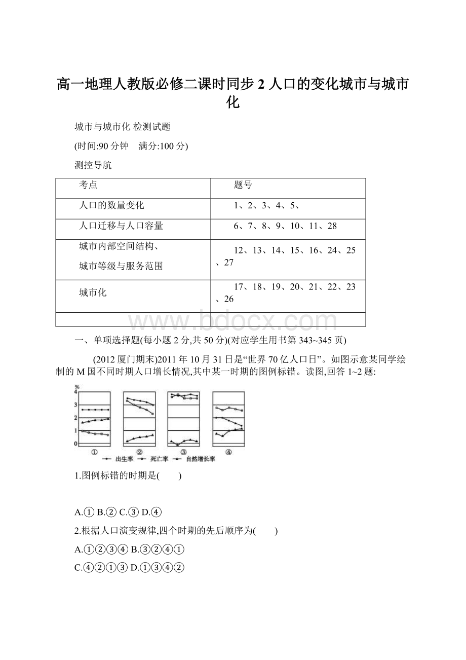 高一地理人教版必修二课时同步 2 人口的变化城市与城市化.docx_第1页