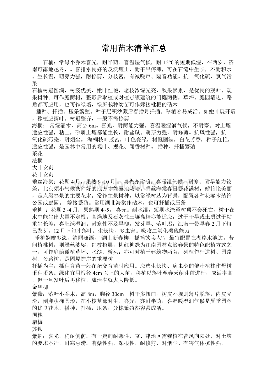 常用苗木清单汇总.docx_第1页