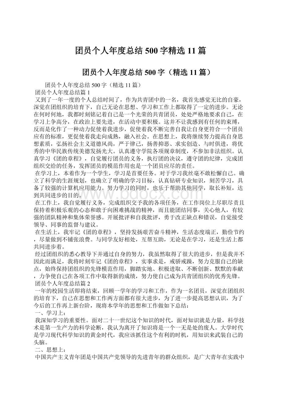 团员个人年度总结500字精选11篇.docx_第1页