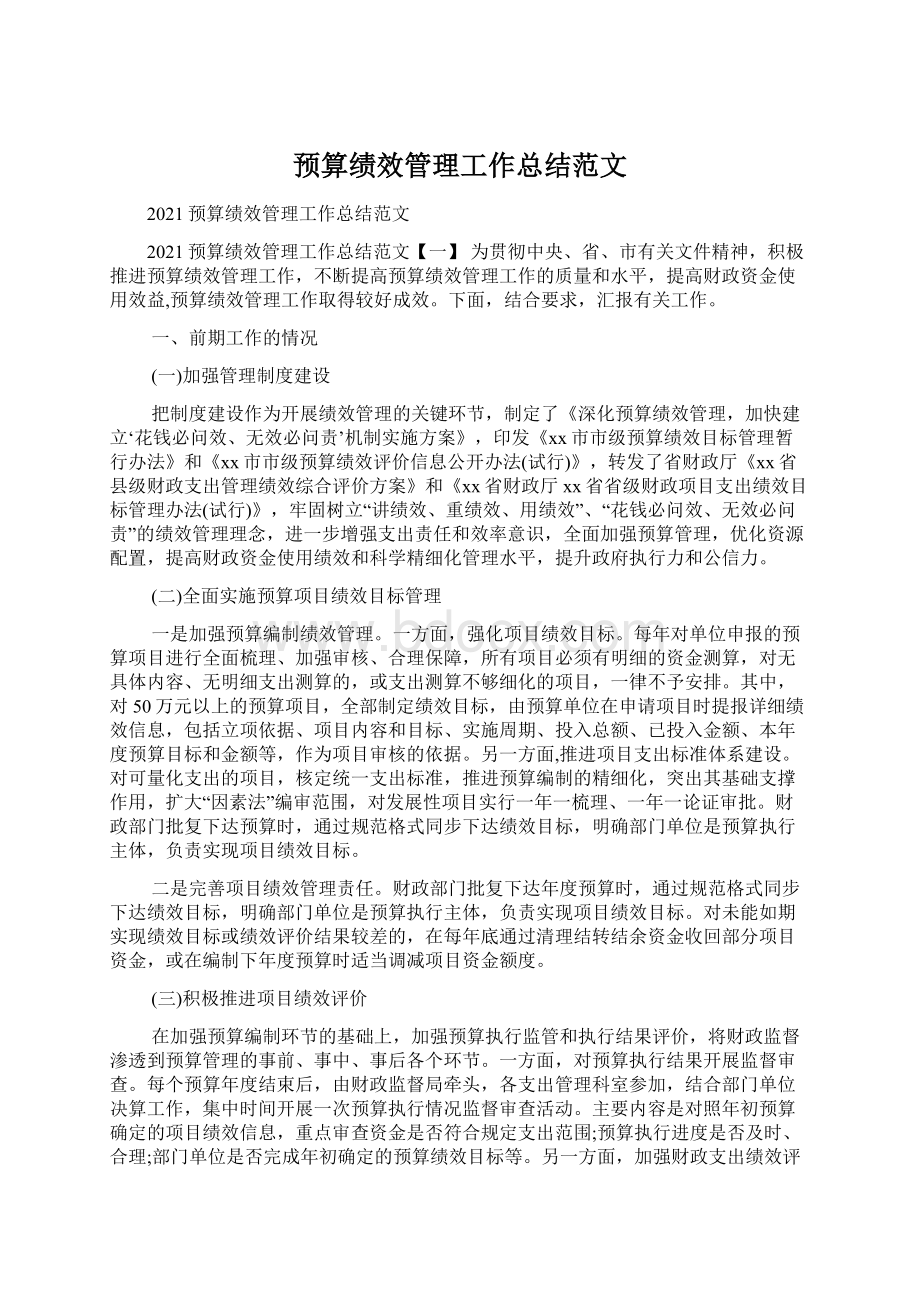 预算绩效管理工作总结范文.docx