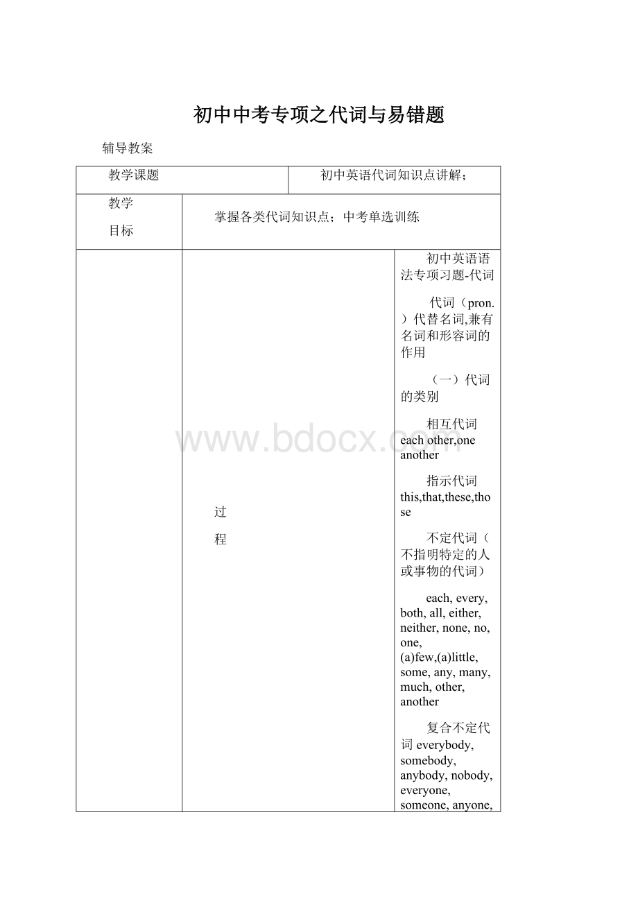 初中中考专项之代词与易错题.docx