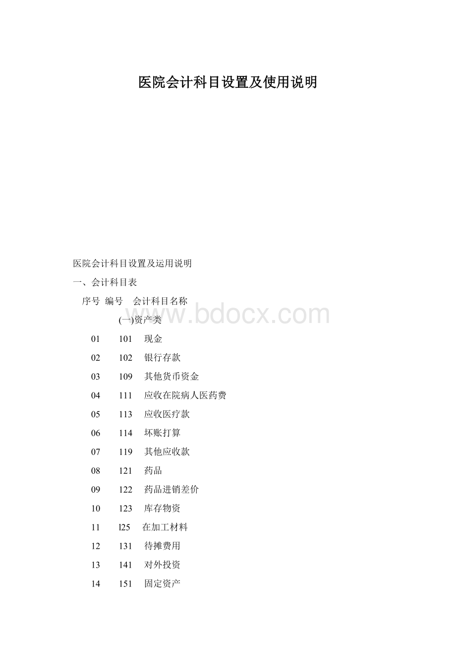 医院会计科目设置及使用说明.docx_第1页