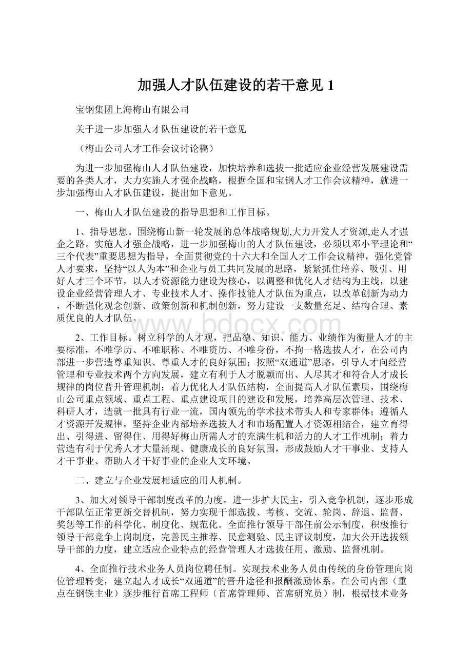 加强人才队伍建设的若干意见1.docx_第1页