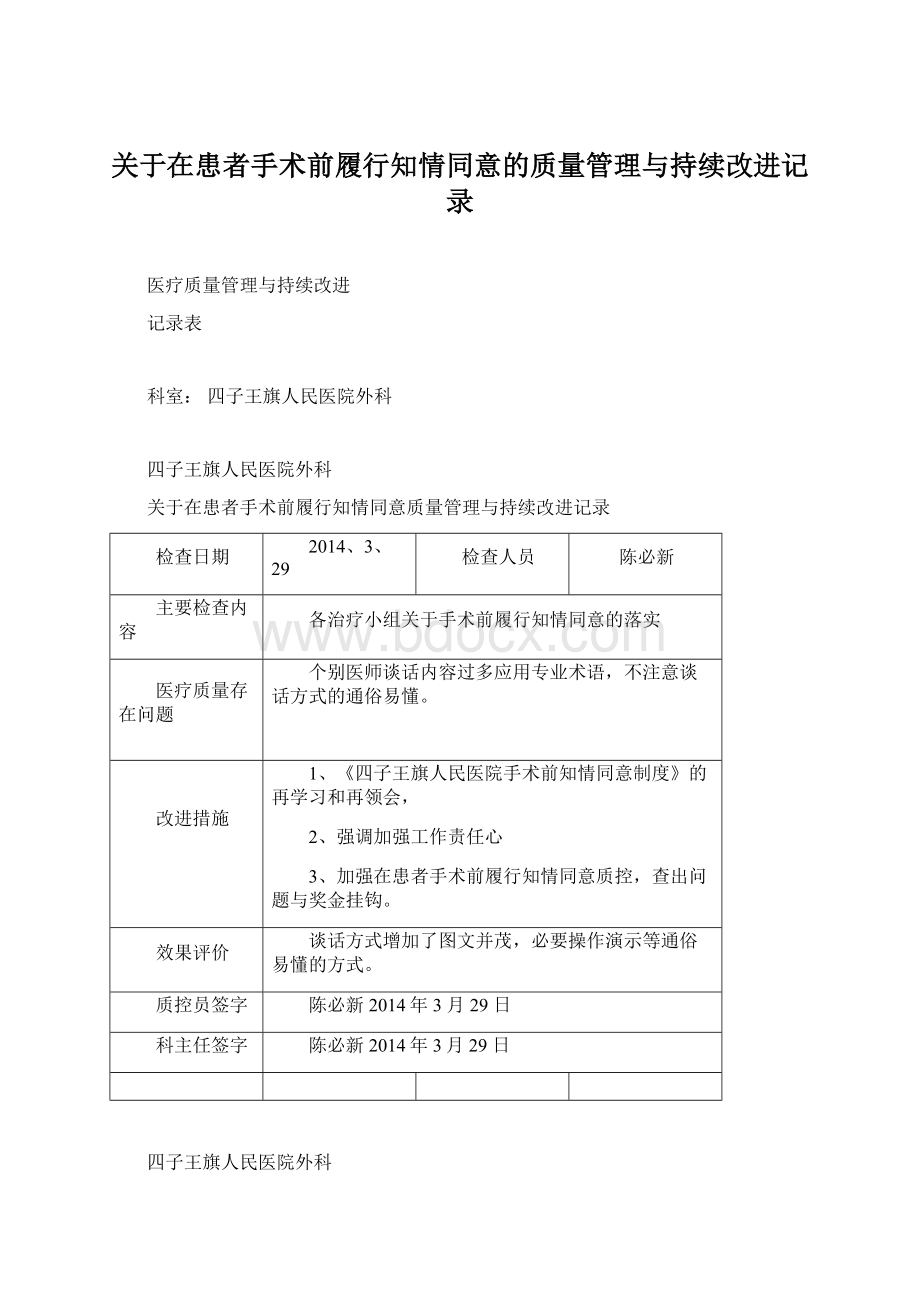 关于在患者手术前履行知情同意的质量管理与持续改进记录.docx