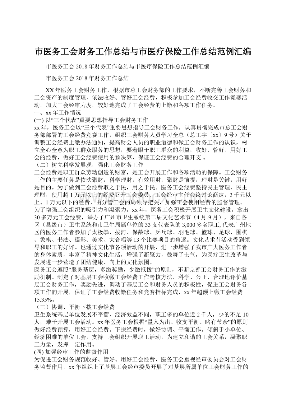 市医务工会财务工作总结与市医疗保险工作总结范例汇编.docx