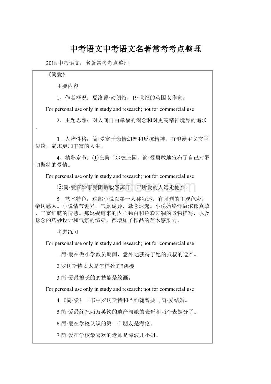 中考语文中考语文名著常考考点整理.docx