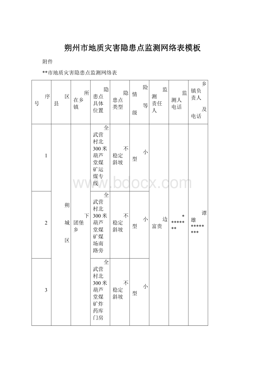 朔州市地质灾害隐患点监测网络表模板.docx_第1页