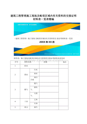 建筑工程管理施工现场及毗邻区域内有关资料的交接证明材料表一览表精编.docx