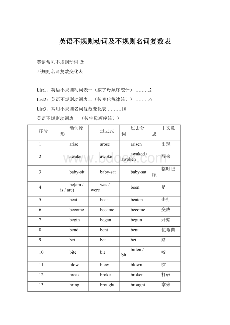 英语不规则动词及不规则名词复数表.docx