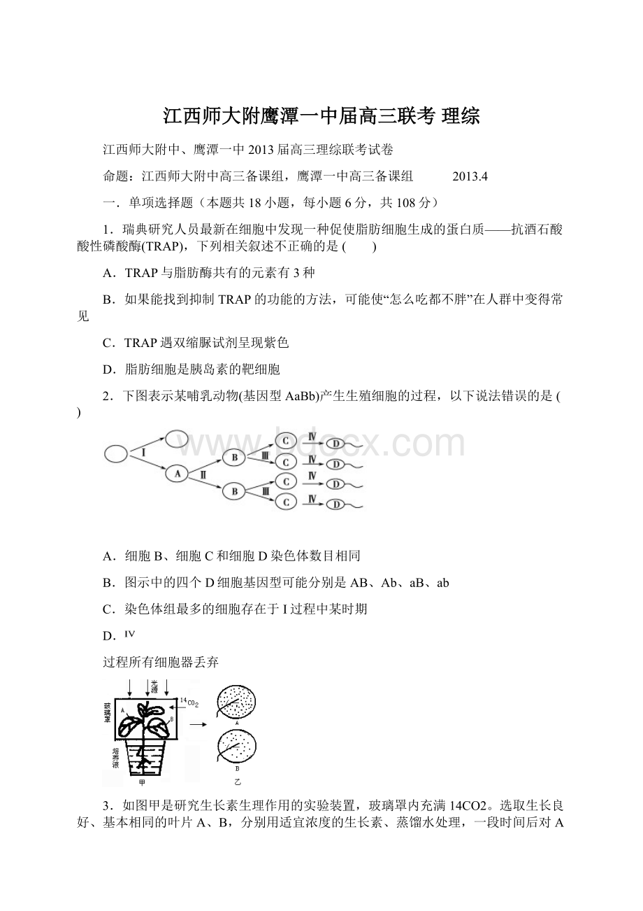 江西师大附鹰潭一中届高三联考 理综.docx_第1页