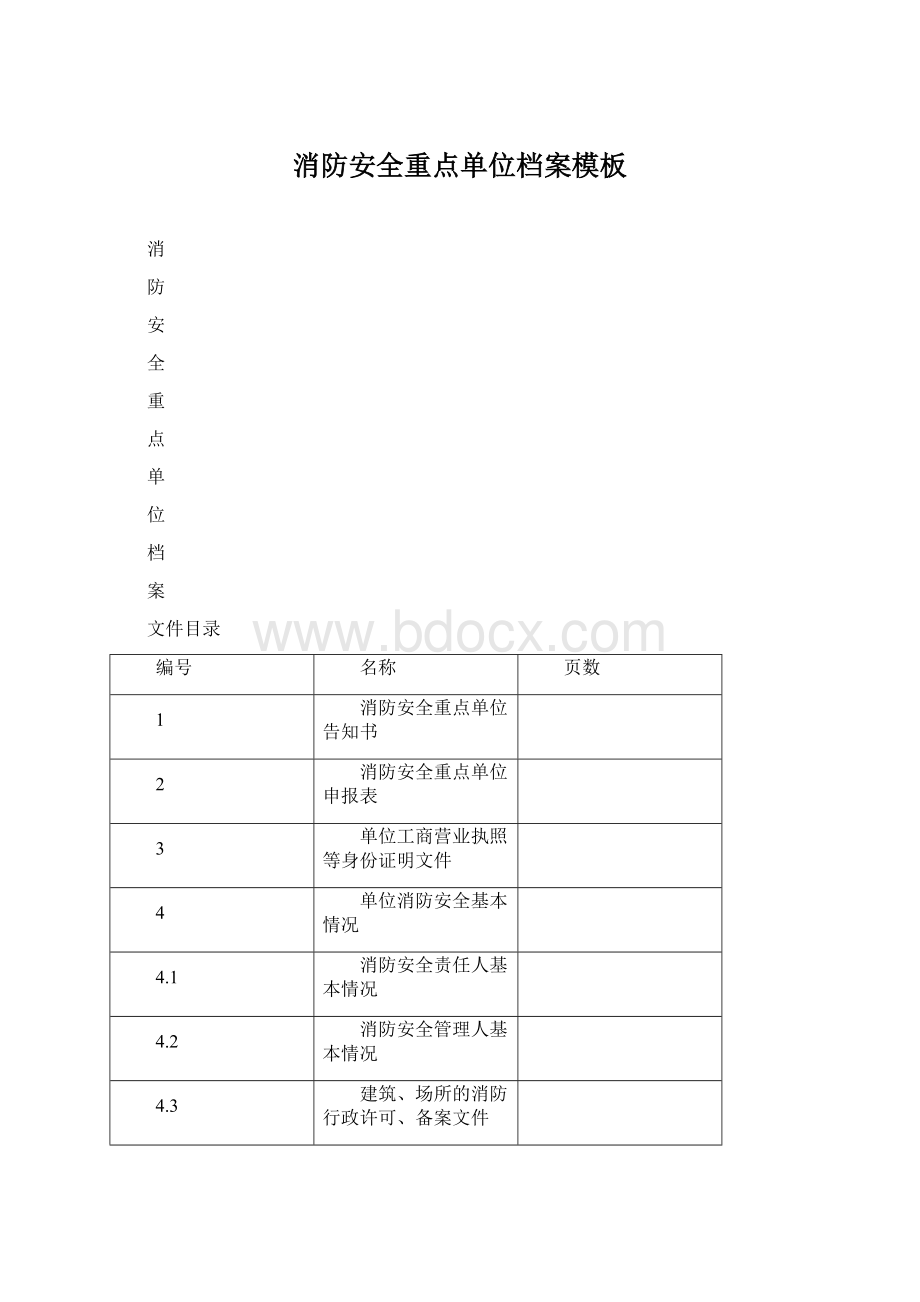 消防安全重点单位档案模板.docx_第1页