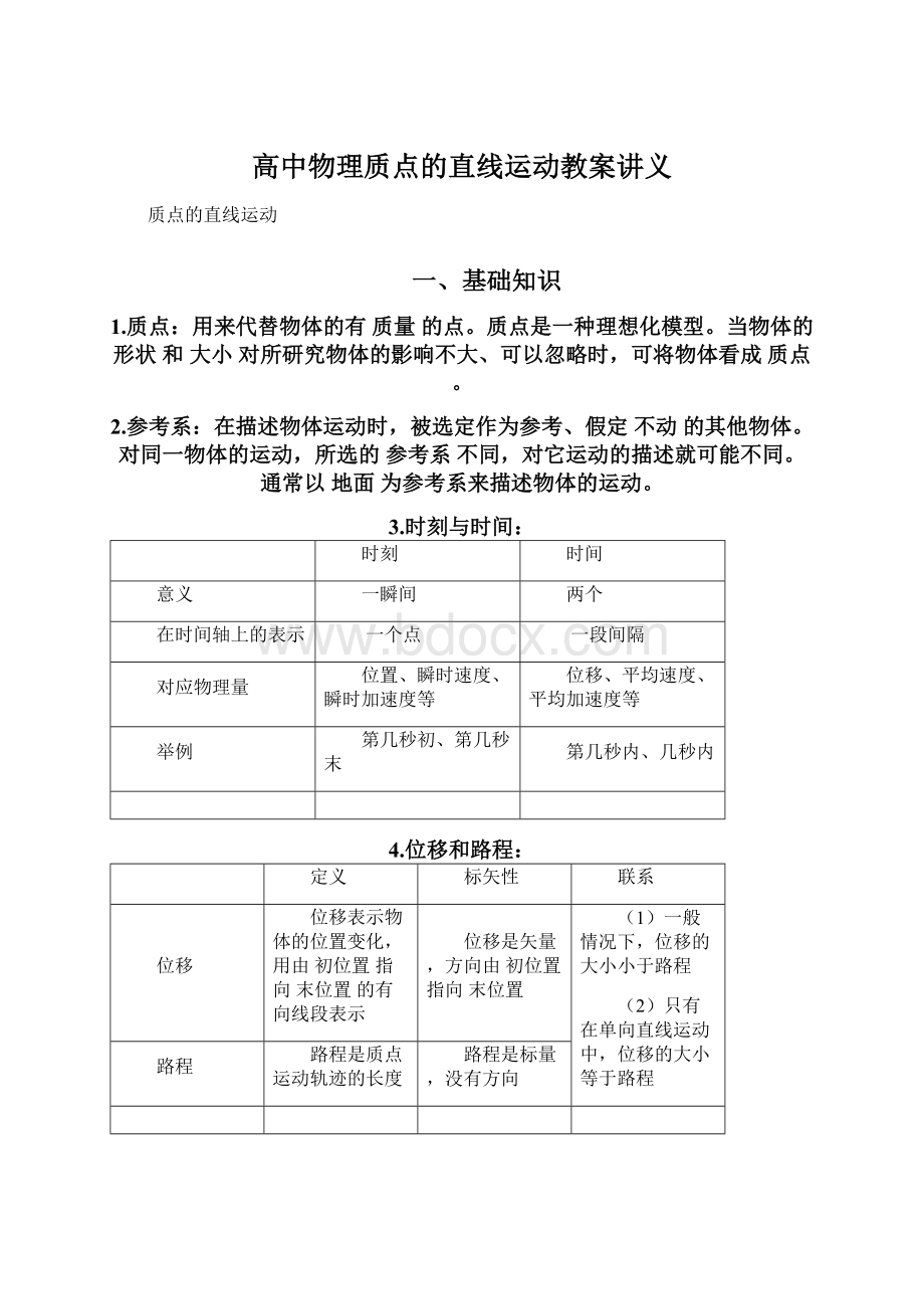 高中物理质点的直线运动教案讲义.docx