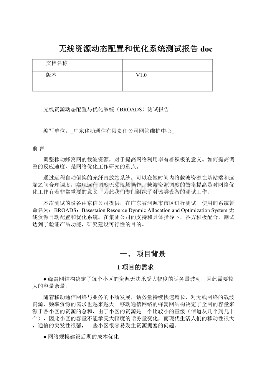 无线资源动态配置和优化系统测试报告doc.docx_第1页