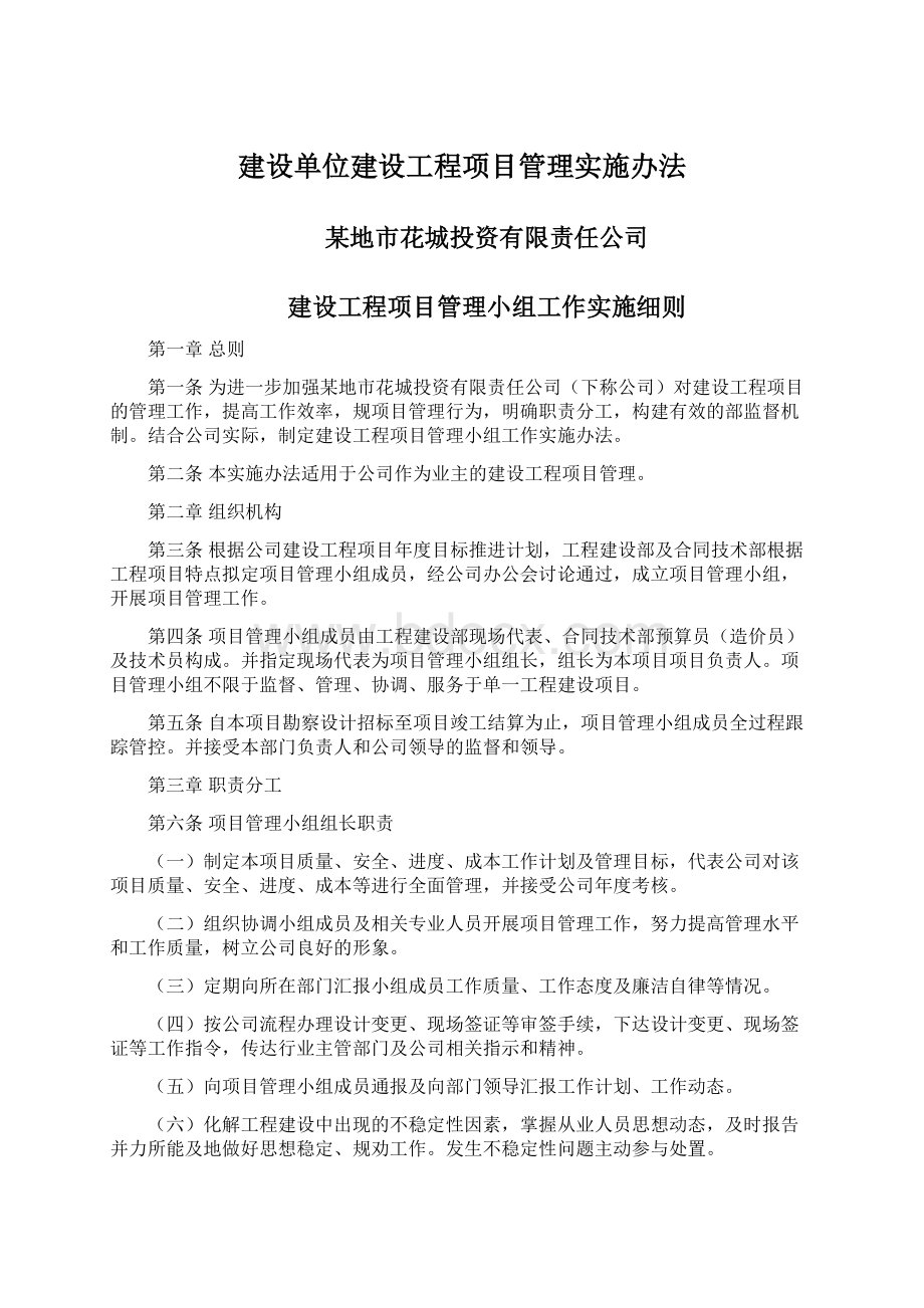 建设单位建设工程项目管理实施办法.docx_第1页