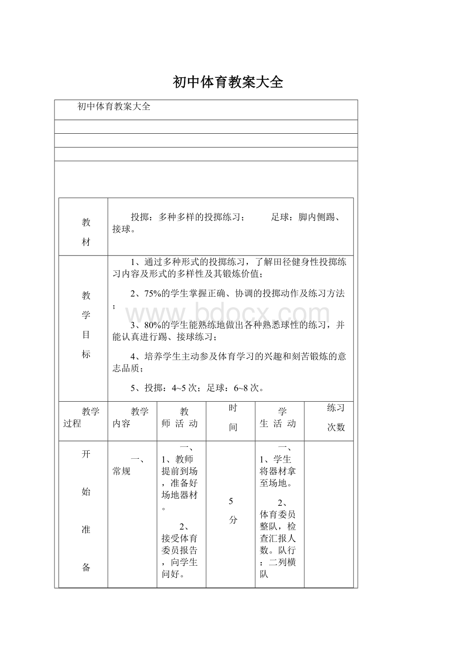 初中体育教案大全.docx_第1页