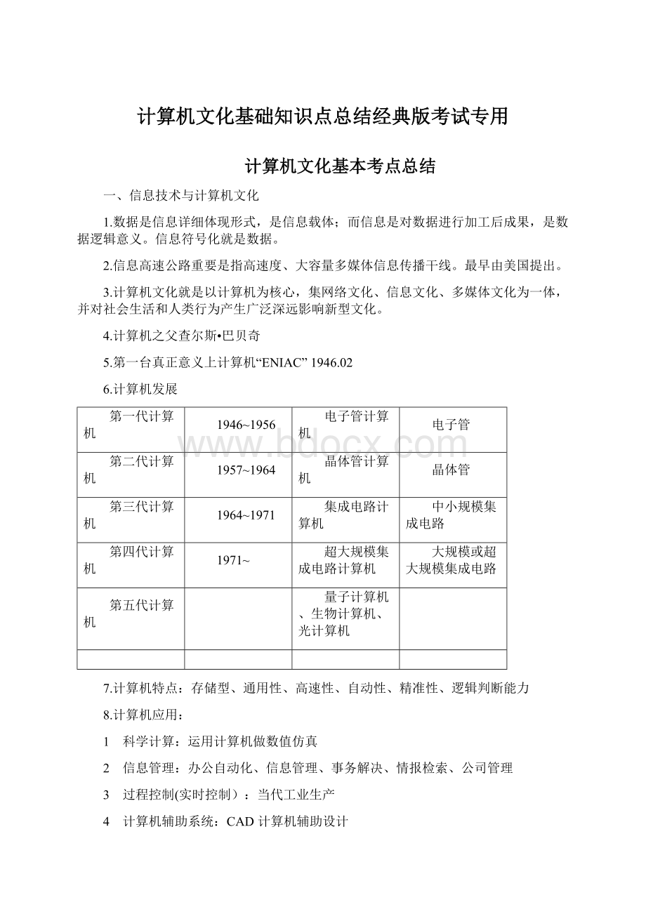 计算机文化基础知识点总结经典版考试专用.docx_第1页