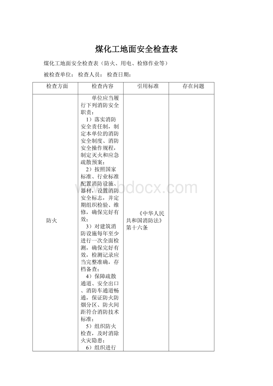 煤化工地面安全检查表.docx_第1页