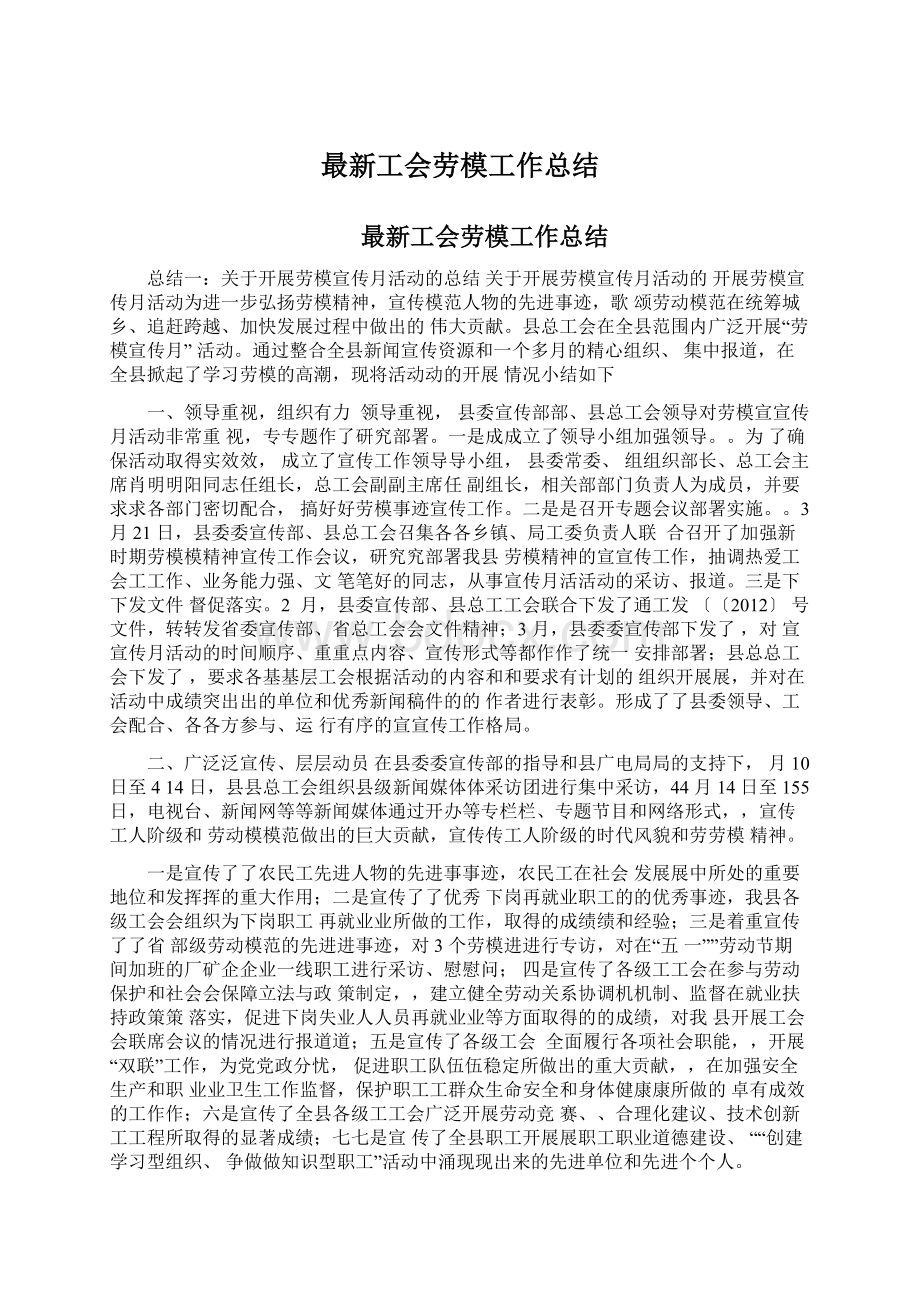 最新工会劳模工作总结.docx