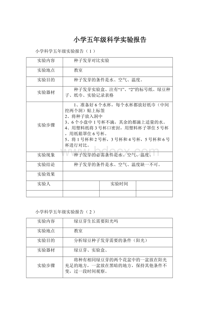 小学五年级科学实验报告.docx_第1页