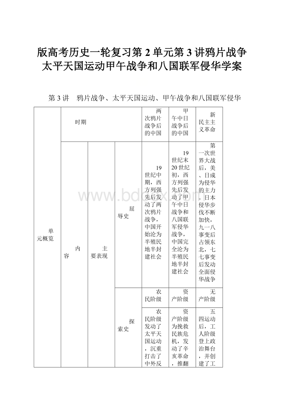 版高考历史一轮复习第2单元第3讲鸦片战争太平天国运动甲午战争和八国联军侵华学案.docx