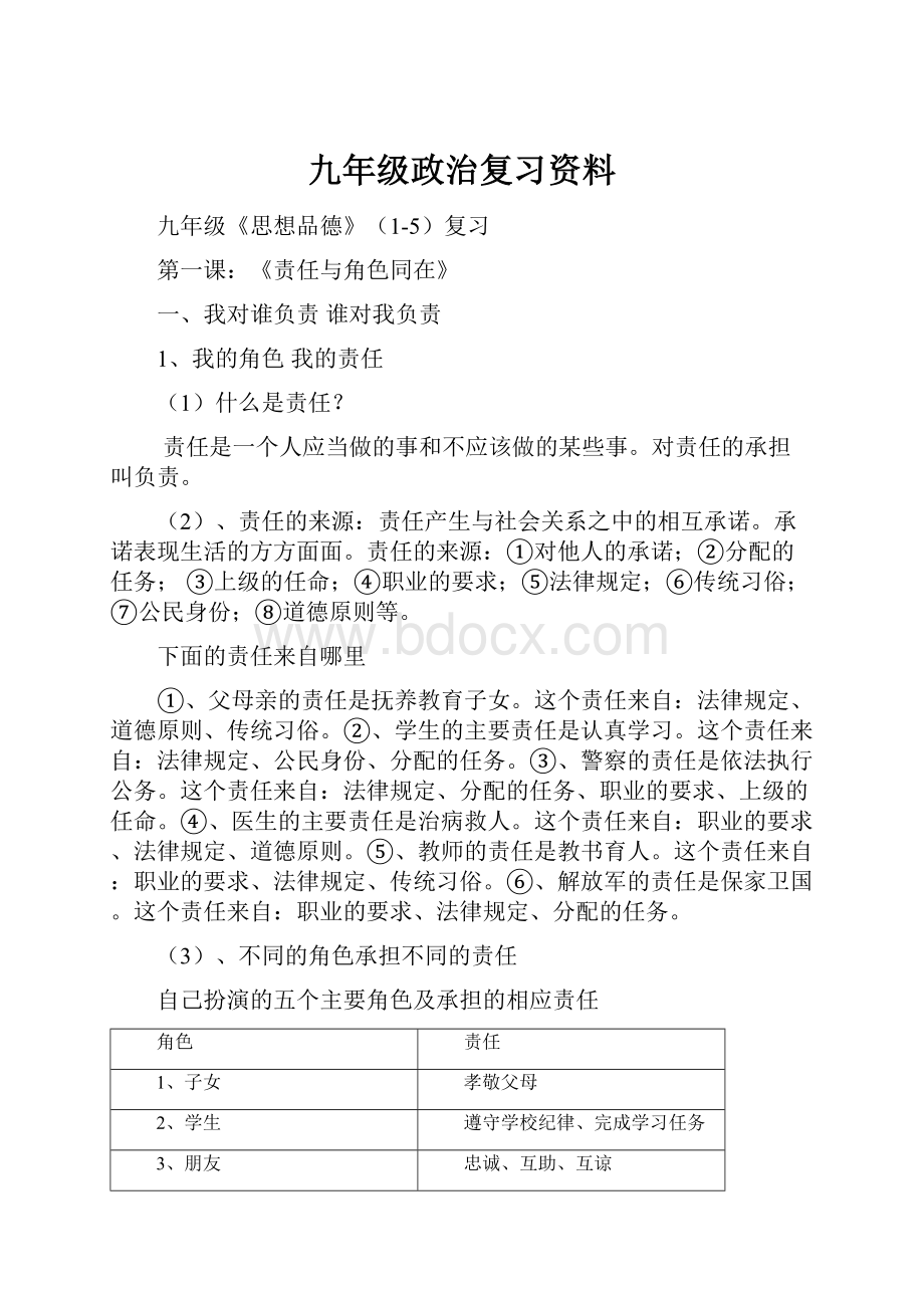 九年级政治复习资料.docx