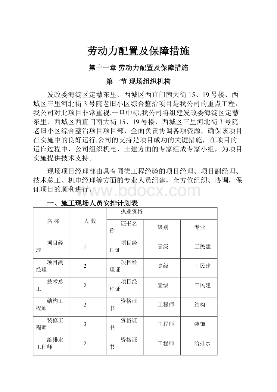 劳动力配置及保障措施.docx_第1页