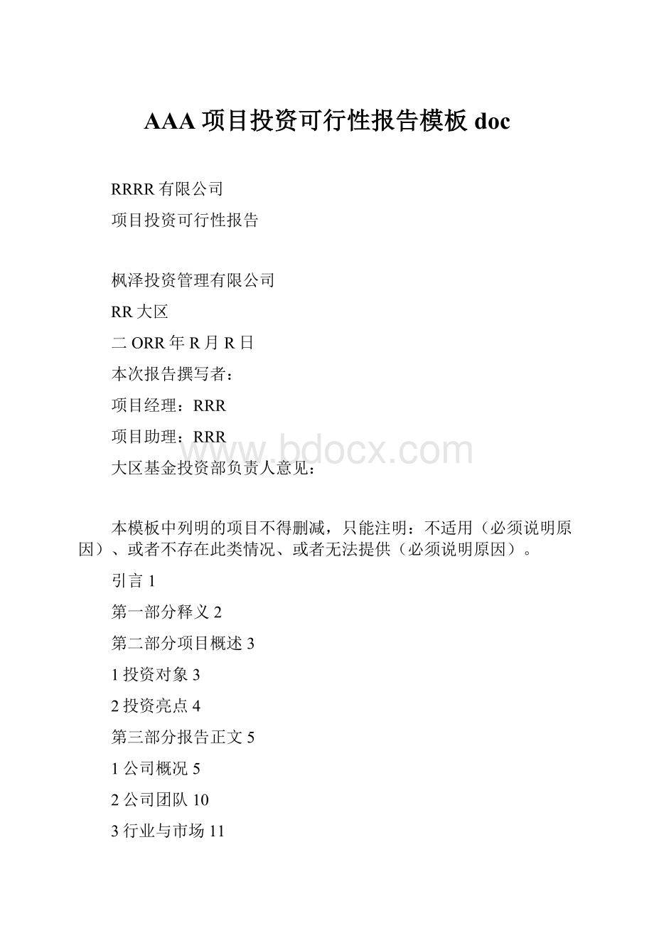 AAA项目投资可行性报告模板doc.docx