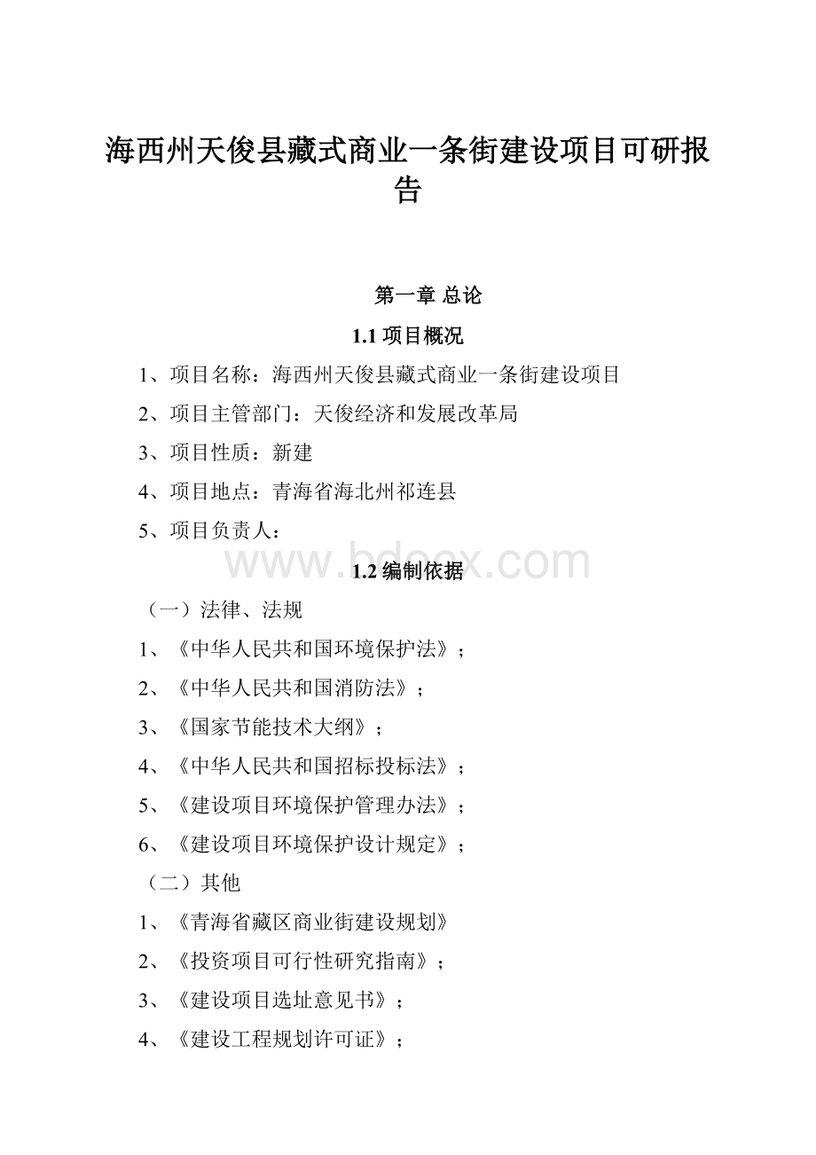 海西州天俊县藏式商业一条街建设项目可研报告.docx_第1页