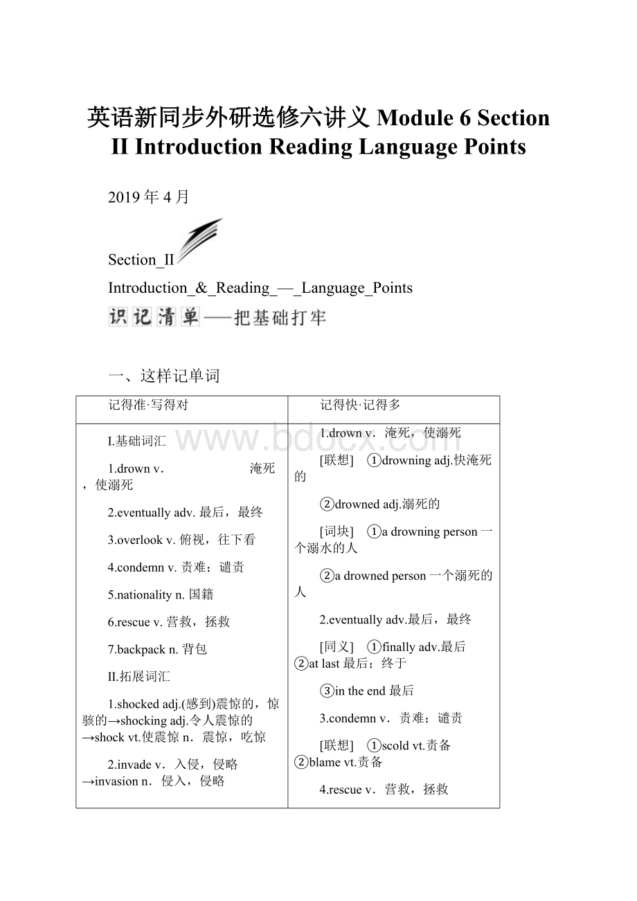 英语新同步外研选修六讲义Module 6 Section Ⅱ IntroductionReadingLanguage Points.docx
