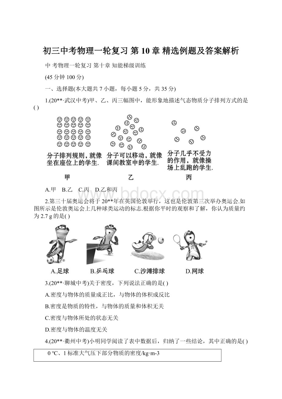 初三中考物理一轮复习 第10章 精选例题及答案解析.docx_第1页